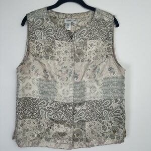 Coldwater Creek Satin Vest Size Large Ivory Patchwork Paisley Cottagecore Boho